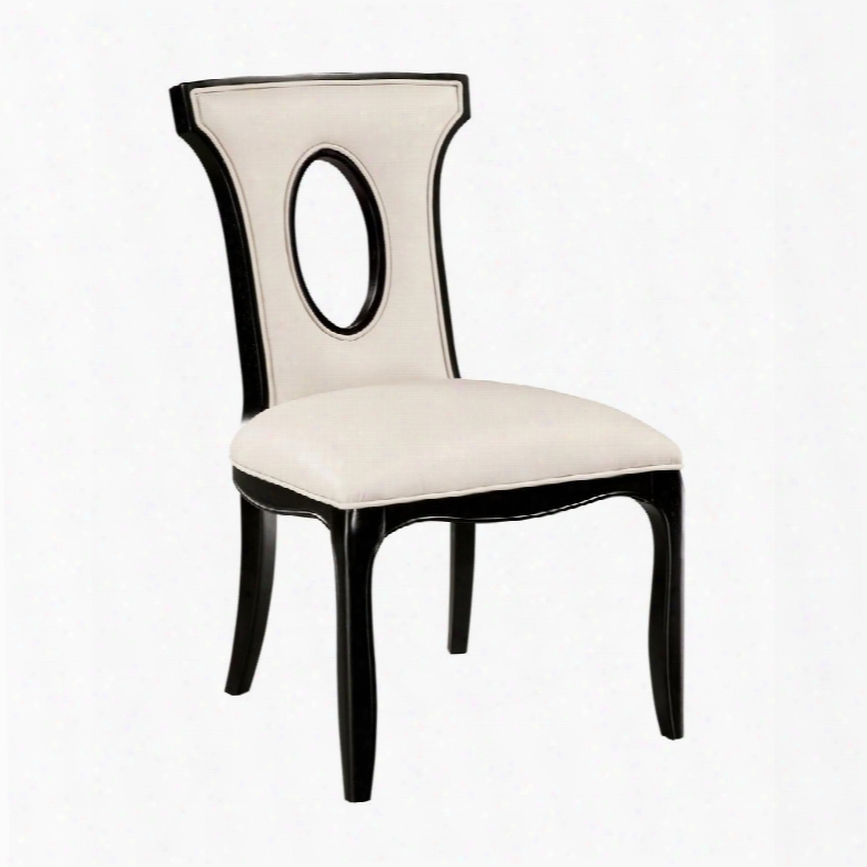 Alexis Collection 6070922 38." Side Chair With Ebony Solid Wood Frame Tapered Legs And Bonded Leather Upholstery In Almond