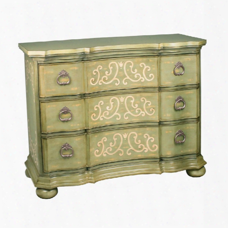 Argent Collection 88-3178 42" Scroll Chest With 3 Drawers Metal Handles Bun Feet And Medium-density Fiberboard (mdf) In Green And Cream