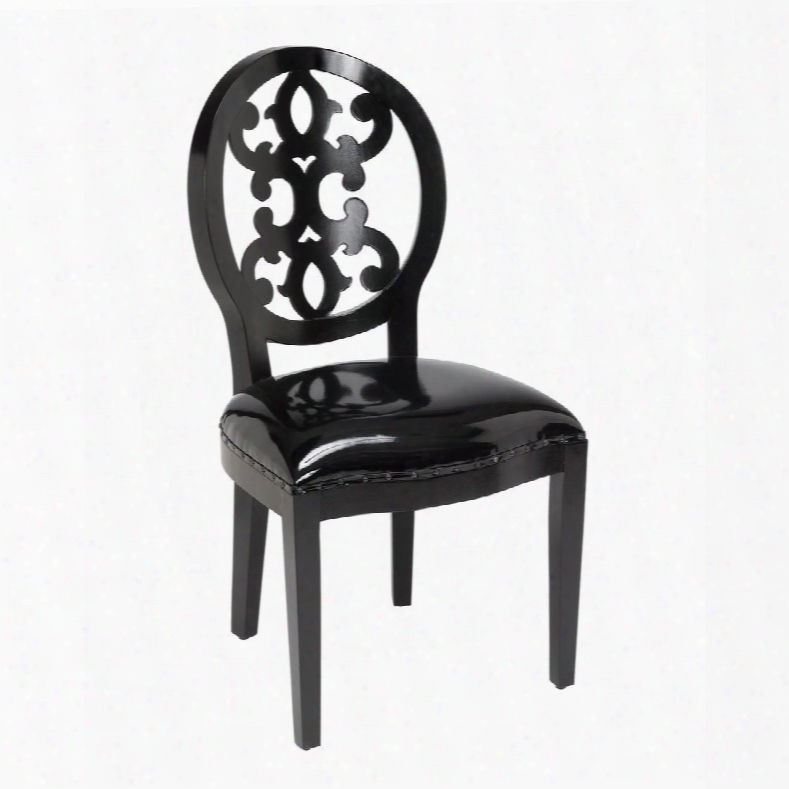 Baroque Collection 150-012 37" Accent Side Chair With Scroll Back Detail Tapered Legs Mango Veneer Materials And Patent Fabric Upholstery In Gloss Black