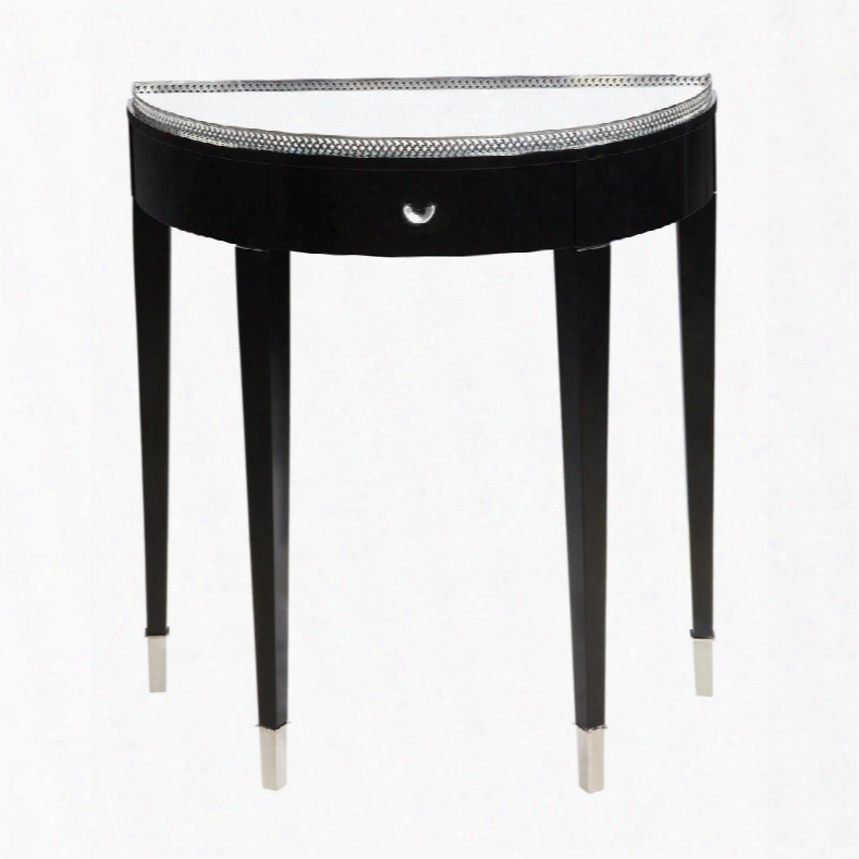 Black Tie Collection 6042325 28" Hall Table With 1 Drawer Metal Railing Mirrored Top Tall Metal Foot Caps And Tapered Legs In Black And Chrome
