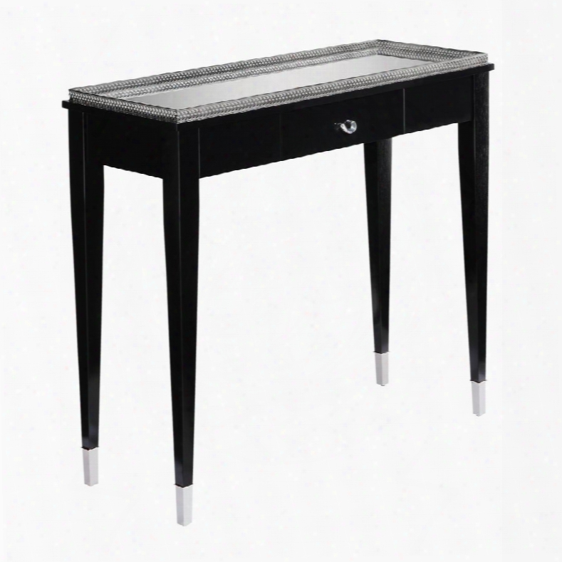 Black  Tie Collection  6043283 33" Console With 1 Drawer Mirrored Top Hardwood Materials Metal Railing And Metal Foot Caps In Black And Chrome