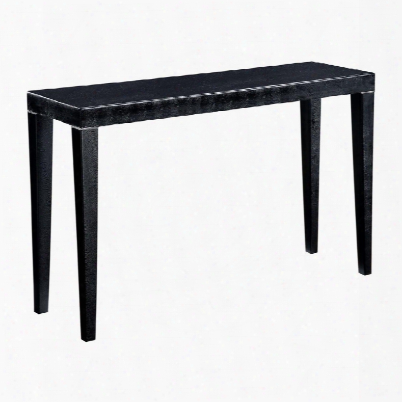 Boutique Collection 6042821 48" Console With Small Silver Brackets Tapered Legs Wood Construction And Faux Shagreen Leather In Black