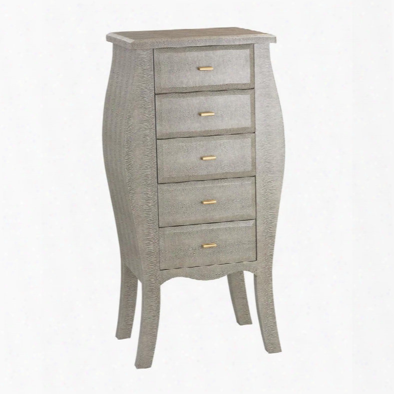 Bowed Collection 180-002 19" Chest With 5 Drawers Flared Legs Gold Metal Hardware And Faux Shagreen Material In Greey