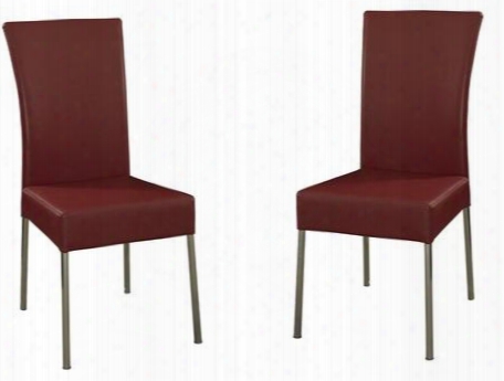 Cameo Collection 433-285x 40" (set Of 2) Dining Chair With Slim Waterfall Faux Leather Profile And Sturdy Chrome Metal Frame In Red