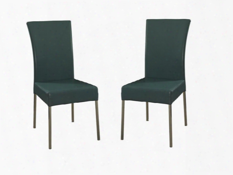 Cameo Collection 433-496x 40" (set Of 2) Dining Chair With Slim Waterfall Faux Leather Profile And Sturdy Chrome Metal Frame In Teal