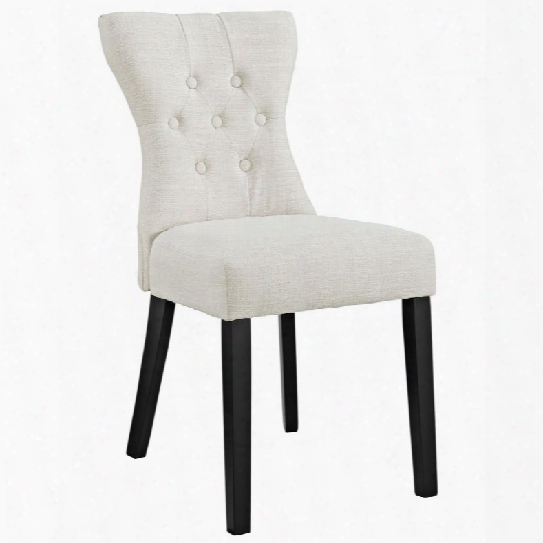 Eei-1380-bei Silhouette Side Chair With Rubber Wood Frame Dense Foam Padding Tapered Legs Button Tufting And Fabric Upholstery In