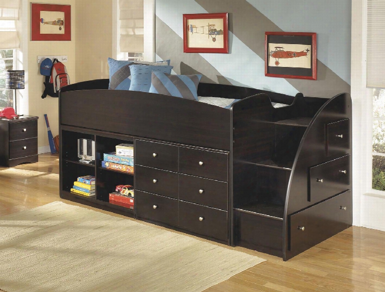 Embrace B239-68t-17-19-13r Twin Loft Bed With Loft Bed Top Right Storage With Steps Loft Bookcase And Drawer Storage In