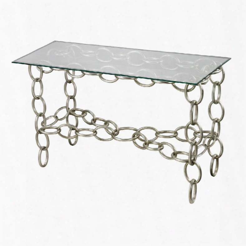 Erin Collection 114-104 50" Console Table With Chain Links Design Legs Clear Glass Top Rectangular Shape And Metal Construction In Silver Leaf