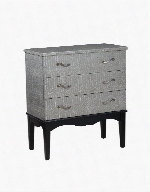 Flossie Collection 14a2077 32" Chest With Three Deep Drawers Silver Crocodile Print Pattern And Silver Drawer