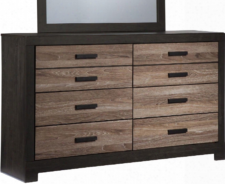 Harlinton B32531 62.24" Dresser With 6 Drawers Large Matte Black Hardware And Replicated Oak Grain Effect In Warm Grey And Charcoal