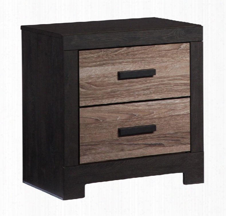 Harlinton B32592 23.9" Nightstand With 2 Drawers Usb Charger Large Matte Black Hardware And Replicated Oak Grain Effect In Warm Grey And Charcoal