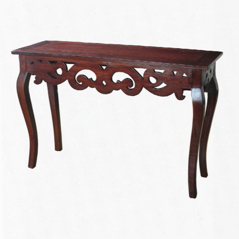 Huran Collection 6500828 47" Console With Carved Apron Rectangular Shape Tapered Legs And Mahogany Wood Materials In Mahogany Stain