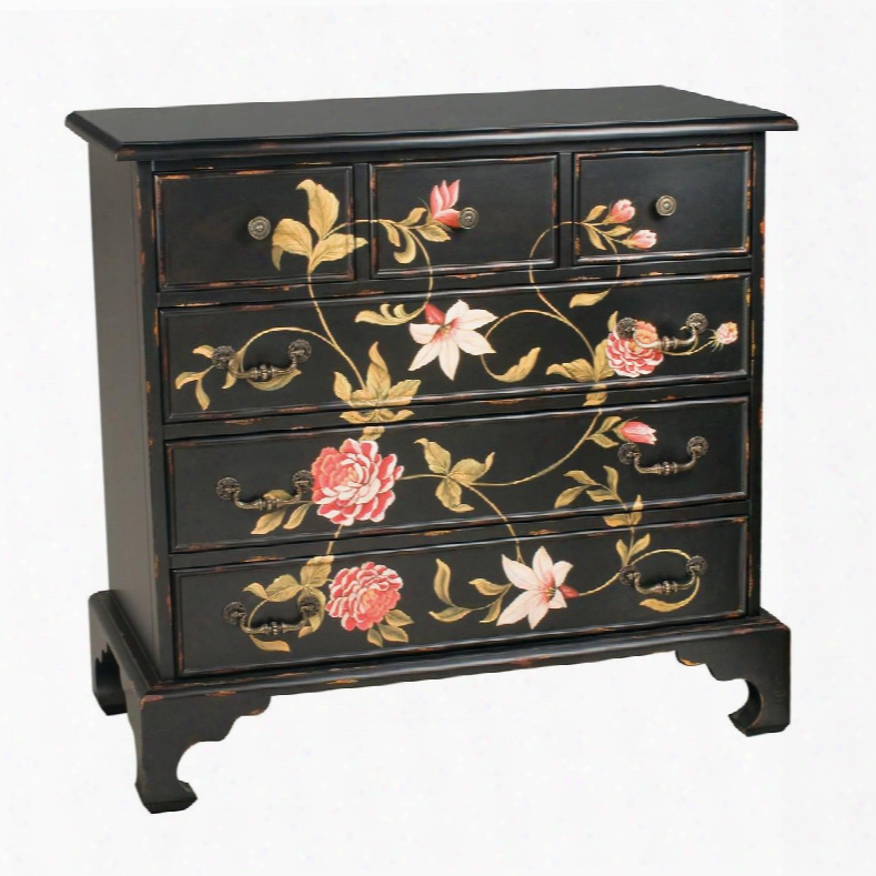 In Bloom Collection 52-1687 40" Chest W Ith 6 Drawers Hand-painted Flowerse Metal Hardware Wood And Composite Materials In Black