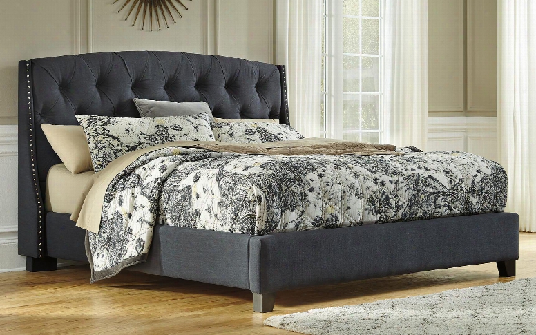 Kasidon Assemblage B600-556/594/558 California King Size Upholstered Bed With Hand Pleated Button Tutfed Headbooard And Nail Trimmed Tapered Wings Framing In