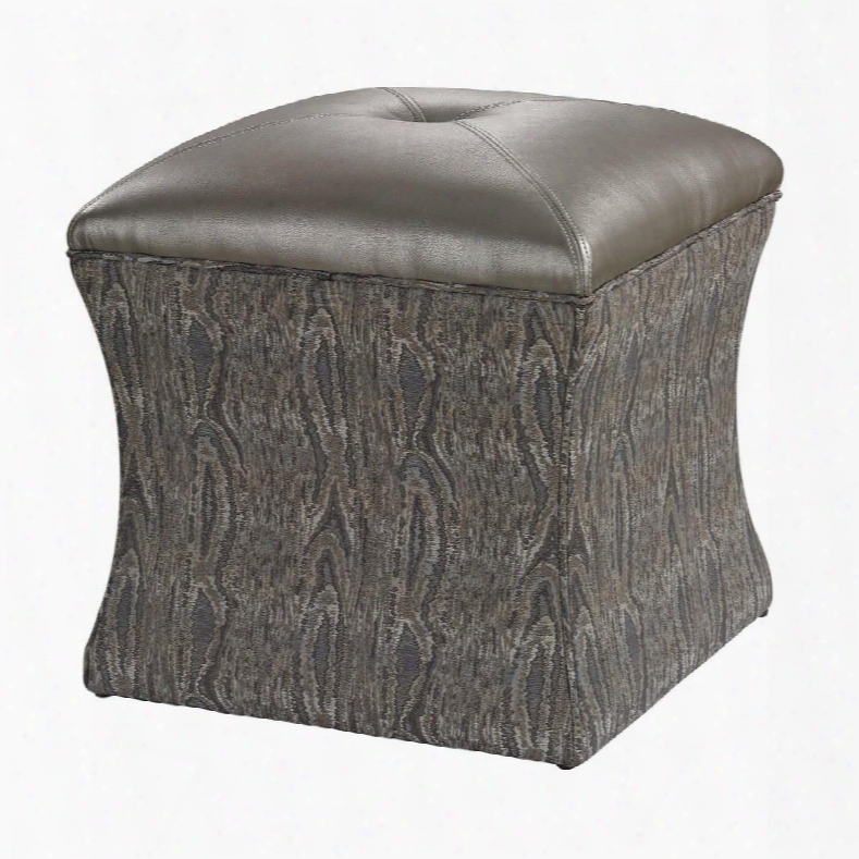 Luxe Collection 139-010 18" Ottoman With Plantation Grown Hardwood Materials Square Shape And Faux Leather Upholstery In Metallic Grey