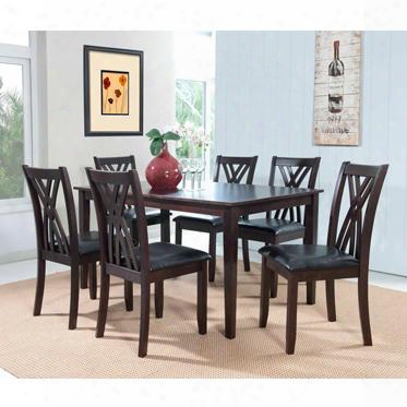 Masten Collection 358-730a 30" 7 Piece Dining Table And Chairs With Oversized Block Tapered Legs Black Faux Leather Seat And Arced X-style Chair Backs In