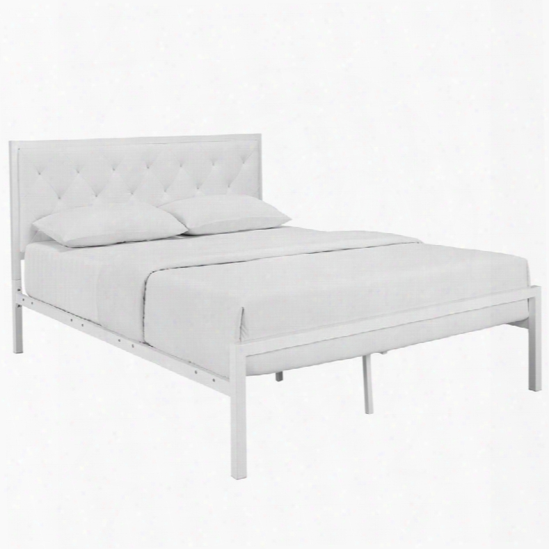 Mod-5183-whi-whi-set Mia Queen Vinyl Bed Frame In Whitewhite