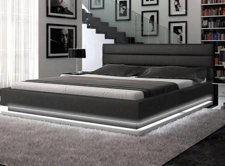 Modrest Infinity Collection Vgkcinfinity-blkck 90" Platform California Kng Size Bed With Fluorescent Lights And Leather Match Upholstery In