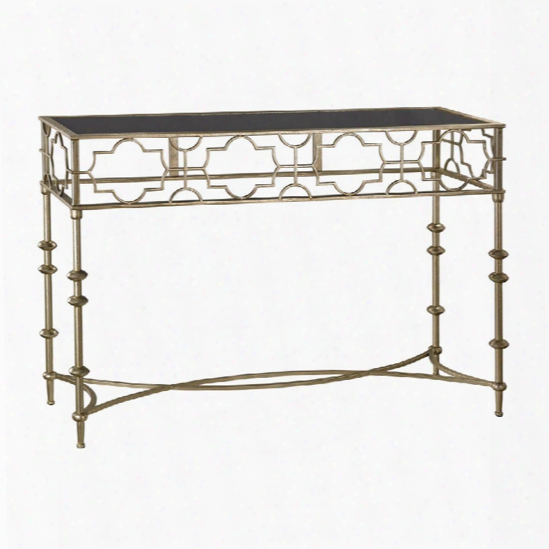 Moorish Collection 138-171 47" Console Table With Black Glass Top And Metal Construction In Soft Gold