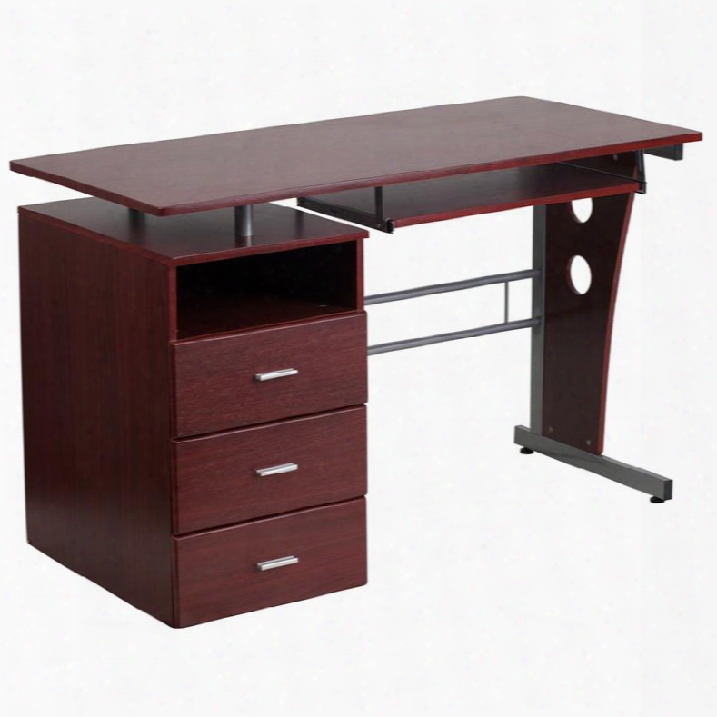 Nan-wk-008-gg Mahogany Desk With Three Drawer Pedestal And Pull-out Keyboard