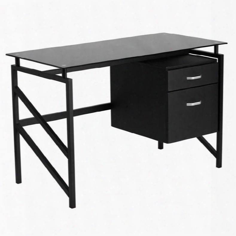 Nan-wk-036-gg Glass Desk With Two Drawer