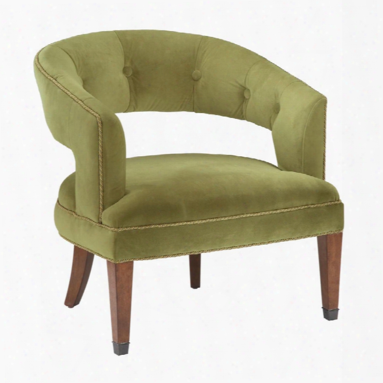 New Gregory Collection 6071082 28" Accent Chair With Brown Tapered Legs Button Tufted Back And Velvet Upholstery In Moss Green