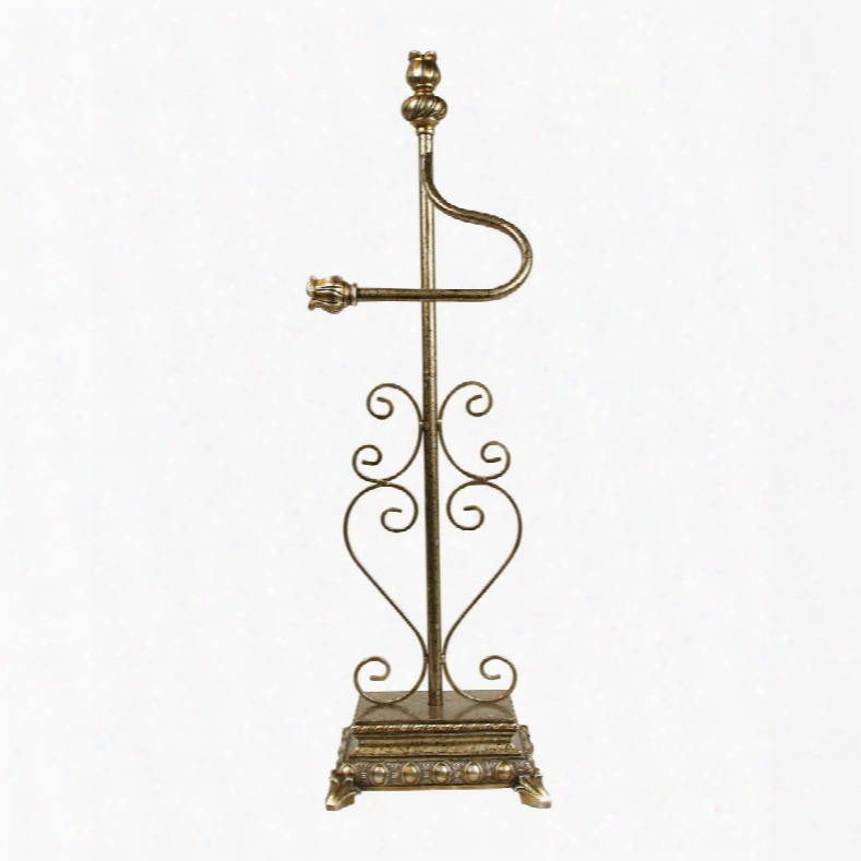 Paper Holder Collection 97-0002 31" Toilet Paper Holder With Open Hook Styling Decorative Tulip Finial Vertical Pole And Metal Scroll Construction In Gold