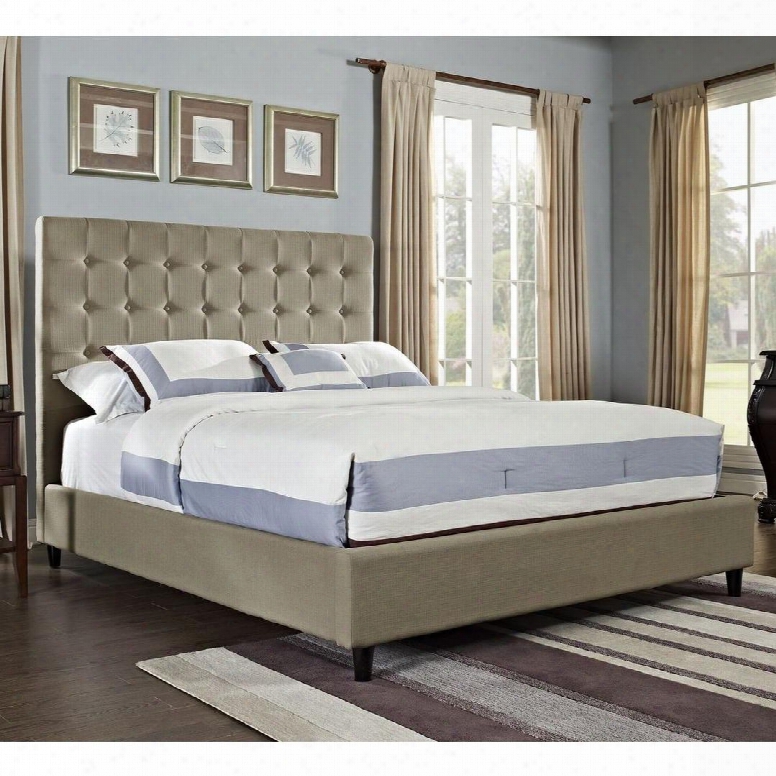 Powell Collection 165-054m1 57" Queen Size Bed With Soft Roll Back Tufted Buttons And Solid Pine Wood Frame In Neutral