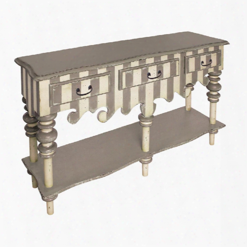 Rococo Collection 52-6020 56" Server With 3 Drawers Bottom Shelf Turned Legs Metal Hardware And Distressed Wood Construction In Grey And Cream