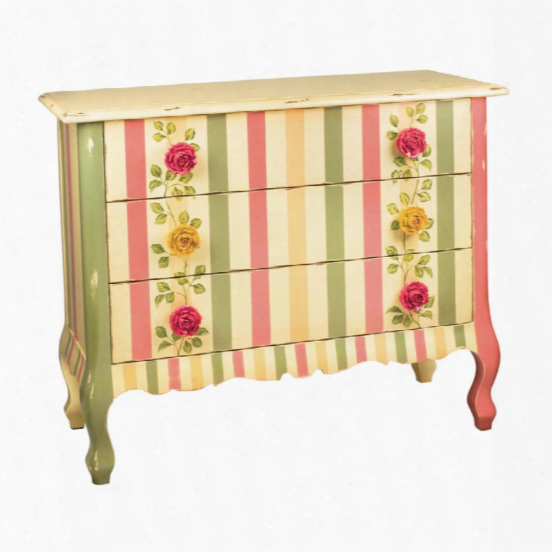 Rose Collection 52-5850 42" Chest With 3 Drawers Cabriole Legs Carved Apron Floral Motifs Decorative Rose Handles And Wood Construction In Pink Green And