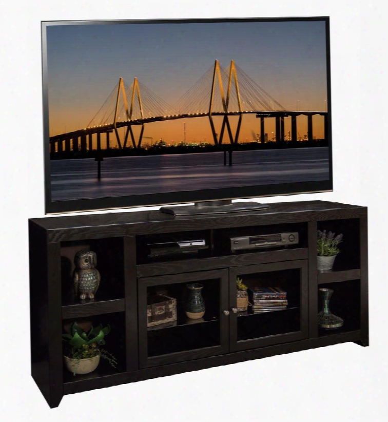 Skyline Sk1575.moc 75.06" T.v. Console With 2 Doors Holes For Wire Management Polished Nickel Hardware And Constructed With Oak Solids And Veneers In