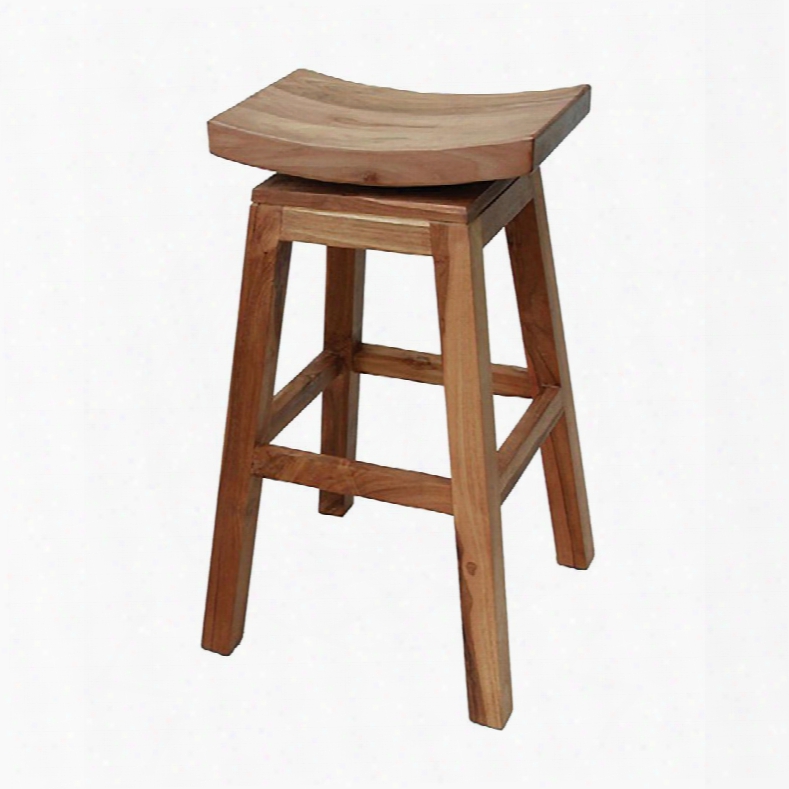 Stool Collection 162-023 31" Barstool With Swivel Mechanism Saddle Seat And Solid Teak Wood Materials In Natural