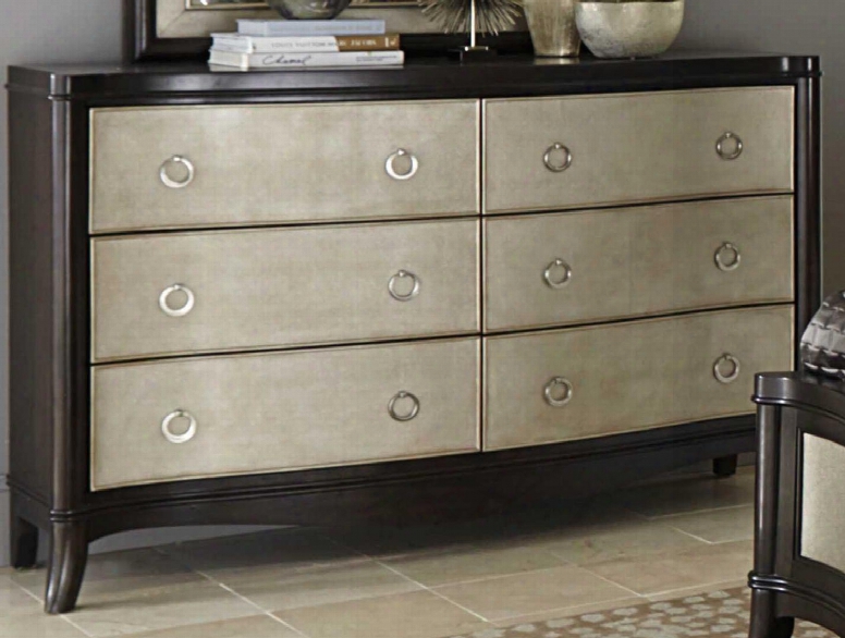 Sunset Boulevard 769br31 64" Wide Six Drawer Dresser With Satin Nickel Drop Ring Hardware And Fully Stained Interior Drawers In Coffee Bean