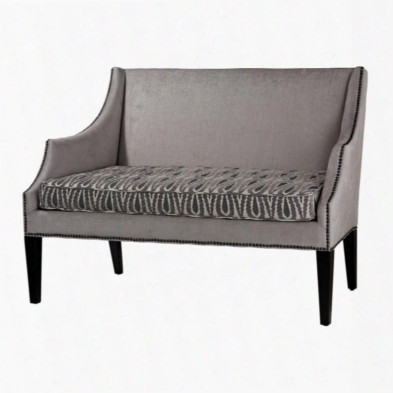 Ventnor Collection 139-006 51" Accent Sofa With Nail Head Trim Accents Abstract Feather Pattern Seat Espress Otapered Legs And Fabric Upholstery In Silver