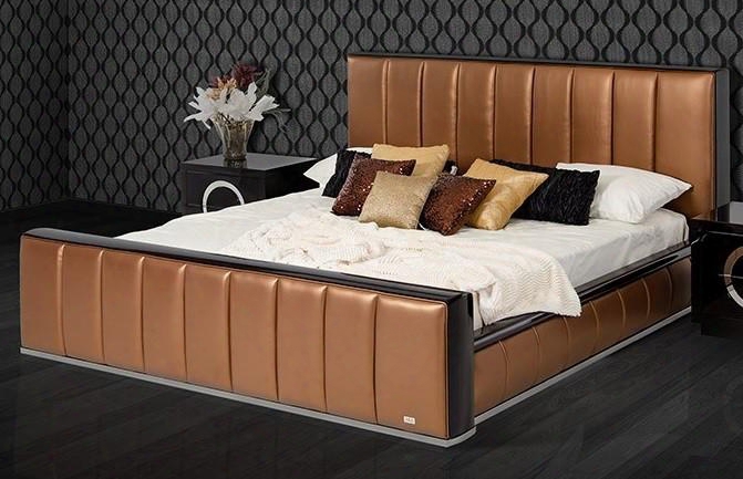 Vgunaw226-180ck A&x Rosewood California King Size Bed With Metal Frame And Copper Eco-leather Upholstery In