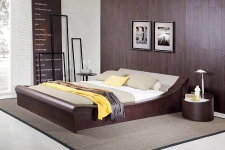 Vgwcc579aq Geneva Platform Queen Size Bed With Lights Cup Holders Ipad Holder And Leatherette Headboard Upholstery In Brown Oak