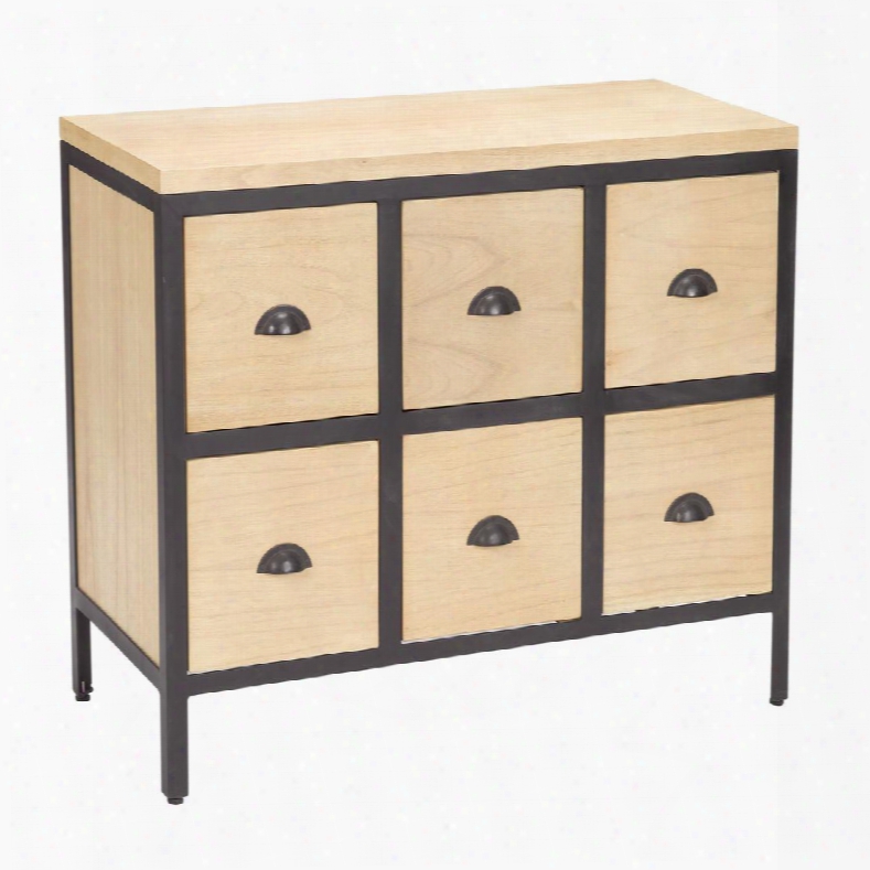 Vina Collection 150-021 35" Chest With 6 Drawers Metal Hardware Particle Board Iron Frame Mango Wood And Veneer Materials In Savannah And Black
