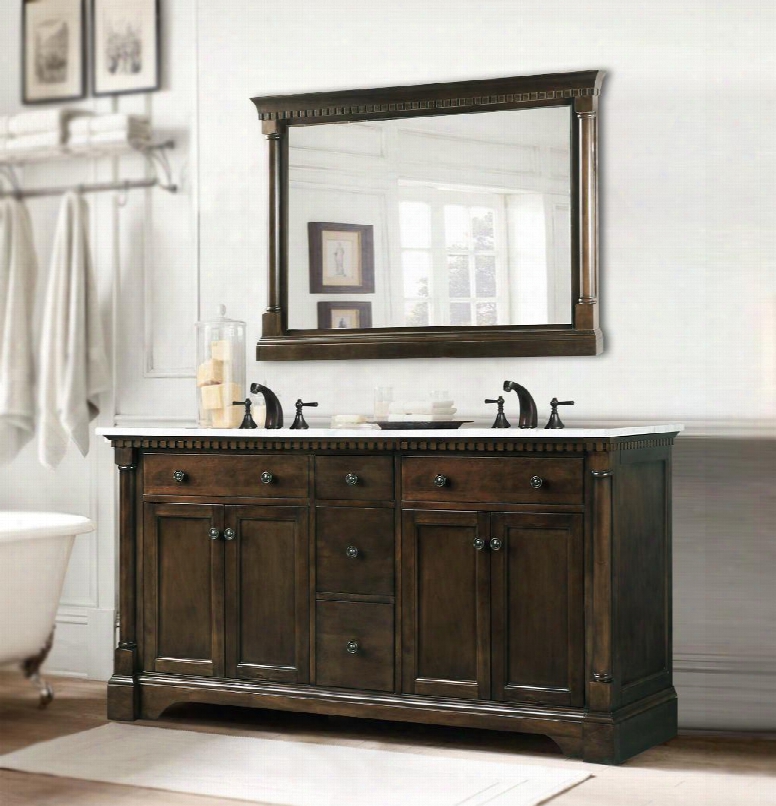 Wlf6036-60 60" Antique Coffee Sink Vanity With Carrara White Top And Matching Backsplash Without