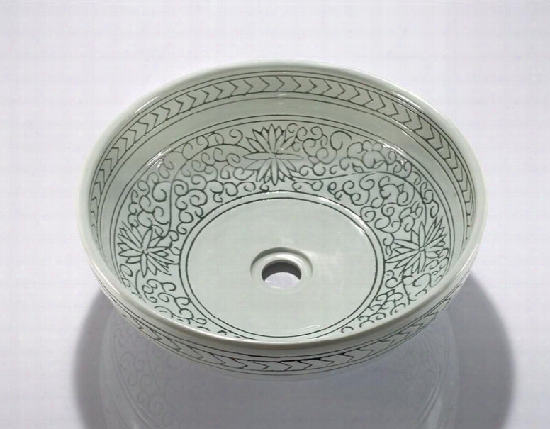 Za-2225 Porcelain Sink Bowl In Light Green Flower Off