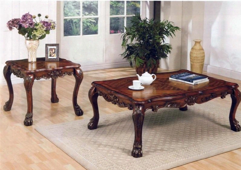 12165ce Dresden 2 Pc Living Room Table Set With Coffee Table + End Table In Cherry Oak