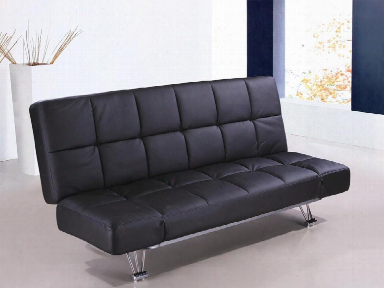 1754421pu Qlm-58 48" Black Pu Upholstered Venus Sofa Bed With Polished Metal Legs Tufted Detailing In