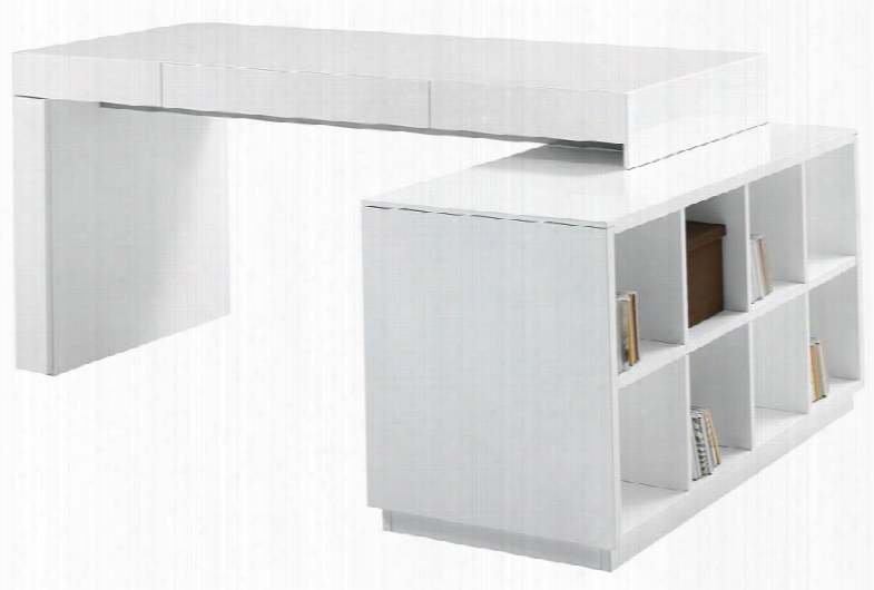 17865 S005 63" Long Modern Office Desk With 2 Shelves And 8 Cubbie Storage In White High