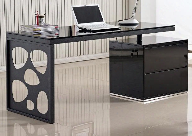 17917 Kd01r 63"l Modern Office Desk With Drawer Lock Cut Out Designs And Chrome Accent In Black