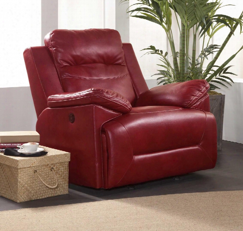 22-244-13-red Cortez 44.5" Power Recliner With Leather Fusion Upholstery Hardwood Frames Memory Foam Sinuous "no Sag" Deck Support And Fiber Fill Backs In