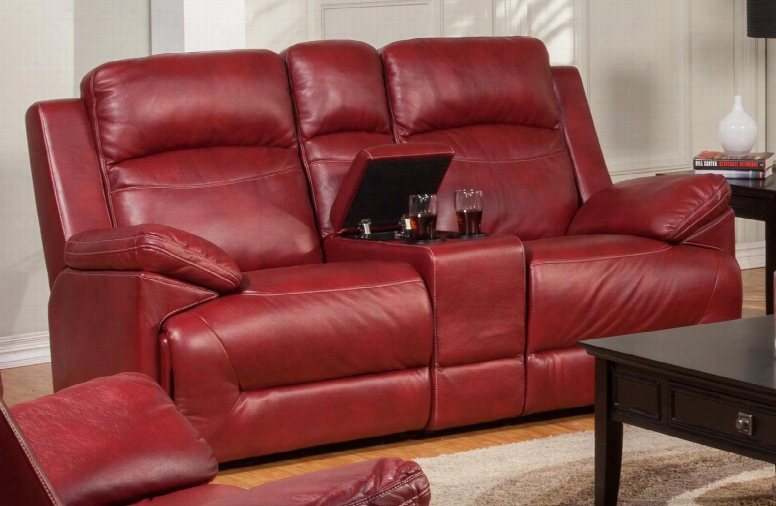 22-244-23-red Cortez 80.5" Power Reclining Console Loveseat With Leather Fusion Upholstery Cupholders Memory Foam Sinuous "no Sag" Deck Support And Fiber