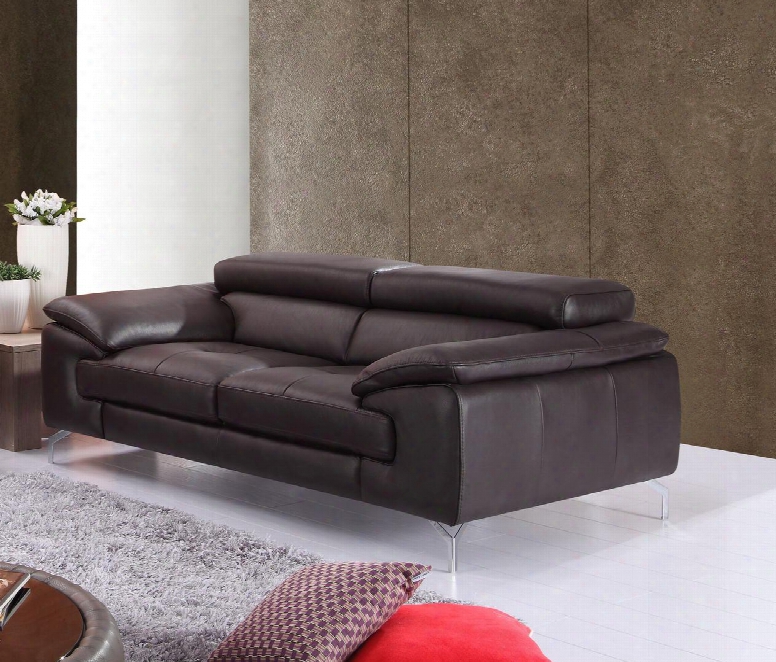 A973 Collection 179061111-s 79" Italian Leather Sofa With 2 Independent Ratchet Headrest Padded Arms Stitching Details In