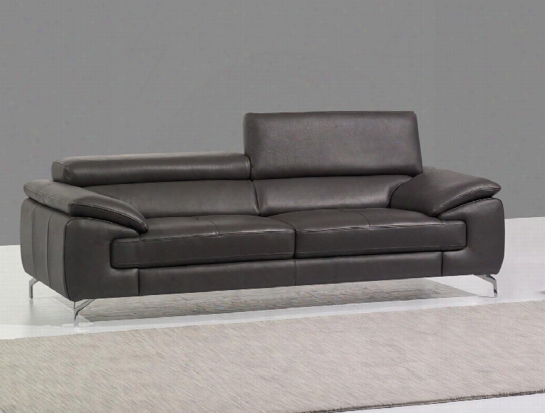 A973 Collection 17906112-s 77" Italian Leather Sofa With 2 Independent Ratchet Headrest Padded Arms Stitching Details In