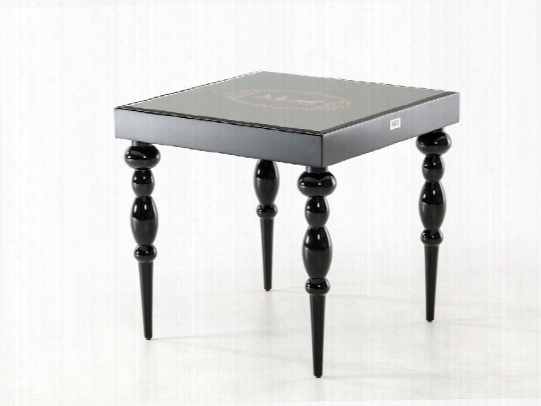 A&x Collection Vgunrk801-2-blk 24" Square End Table With Black Glass Top Etched Logo And Arrow Footed Legs In