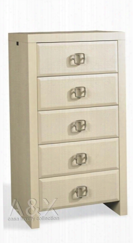 A&x Glam Vgunaw55060 24" Chest With 5 Drawers Laser Etched Crocodile Texture And Square Metal Handles In High Gloss