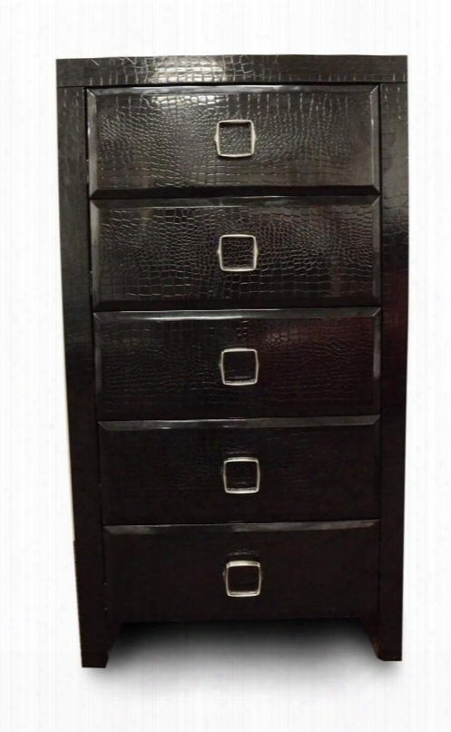 A&x Glam Vgunaw550660blk 24" Chest With 5 Drawers Laser Etched Crocodilee Texturea Nd Square Metal Handles In High Gloss